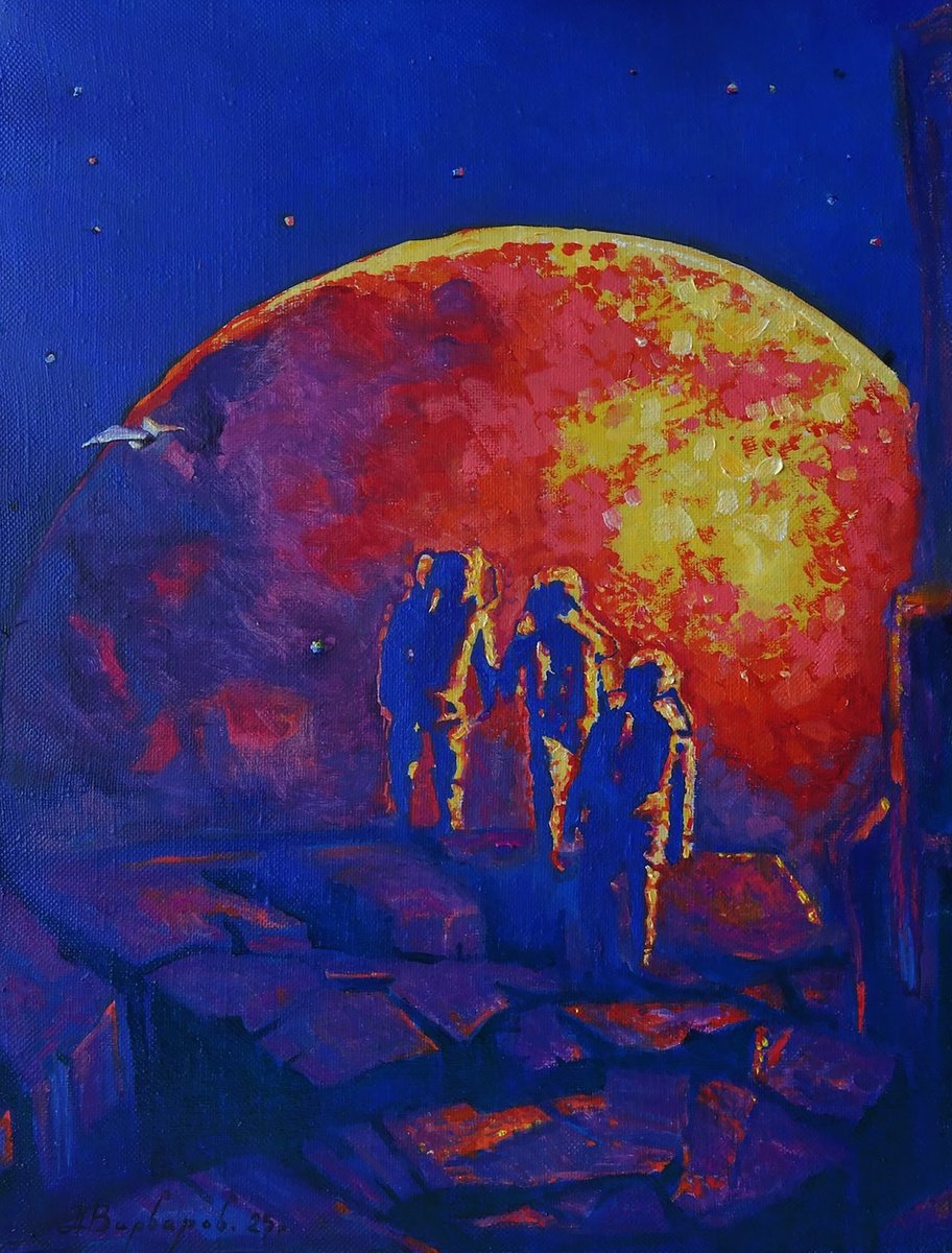Urban And Pop Oil Painting , Red Ball In Space By Anatolii Varvarov, 18 X 24, Artwork For Sale On Artfinder