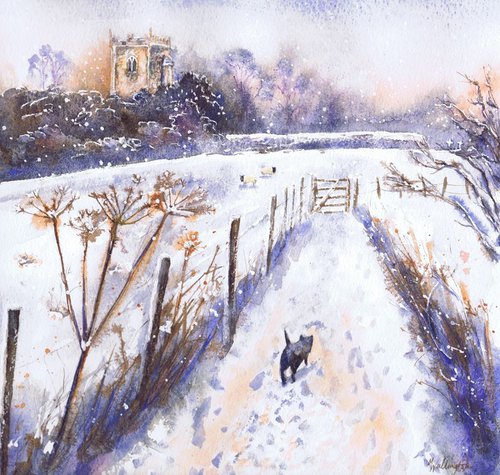 Dogwalking in the Snow, Clanfield by Michele Wallington