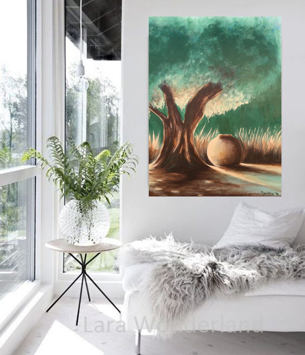 Impressionistic Landscape Acrylic Painting By Danijela Dan, 24 X 31, The Day Goes Away, Original Artwork