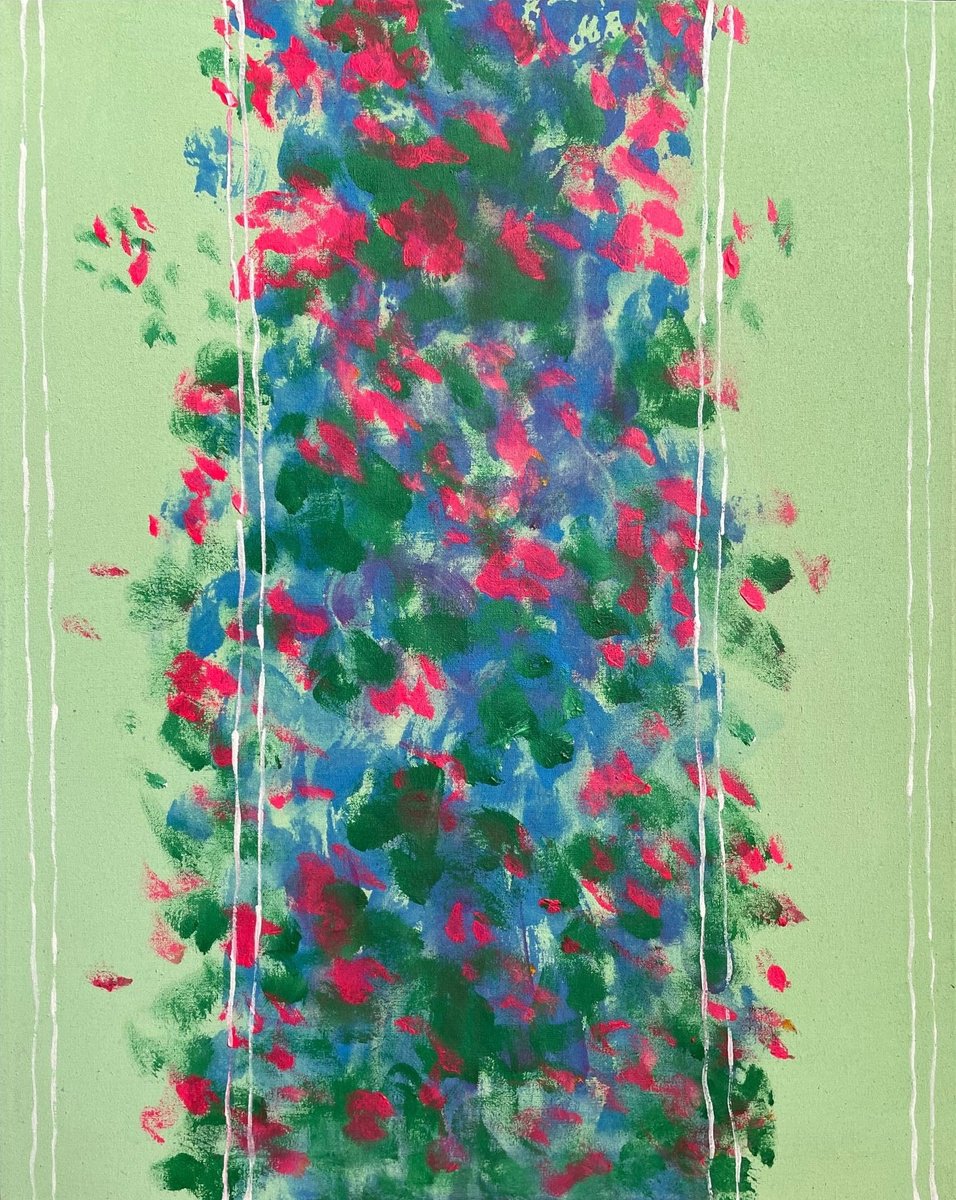 Abstract Painting By Gela Mikava, 16 X 20, Green Abstraction, Original Artwork