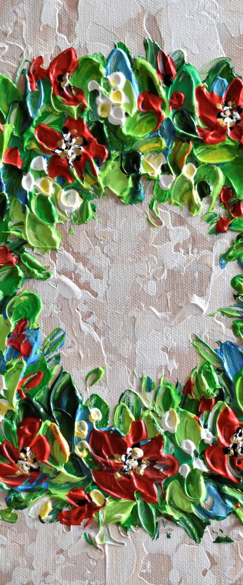 Christmas Wreath With Poinsettias by Olga Tkachyk