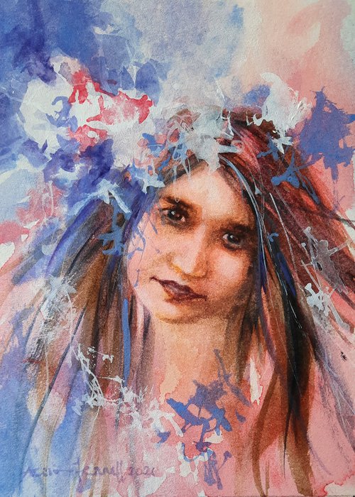 Bohemian Girl - original watercolour portrait by Alison Fennell