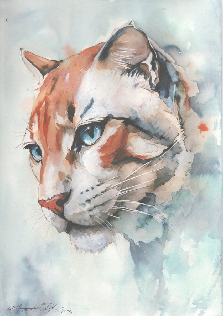 Impressionistic Animal Ink Drawing By Maurizio Puglisi, 8 X 11", Orange Hues, Original Artwork