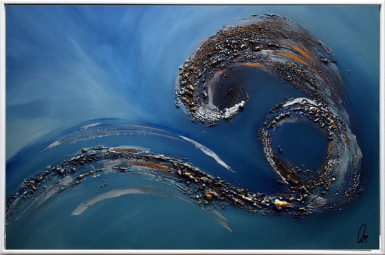 Wild Sea  - Abstract Art - Acrylic Painting - Canvas Art - Framed Painting - Abstract Golden Sea Painting - Ready to Hang