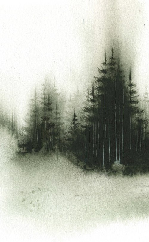 Places XVIII - Watercolor Pine Forest by ieva Janu