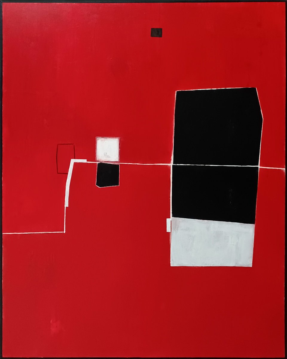 Abstract Acrylic Painting By Luis Medina, 31 X 39", Red Composition V, Original Artwork