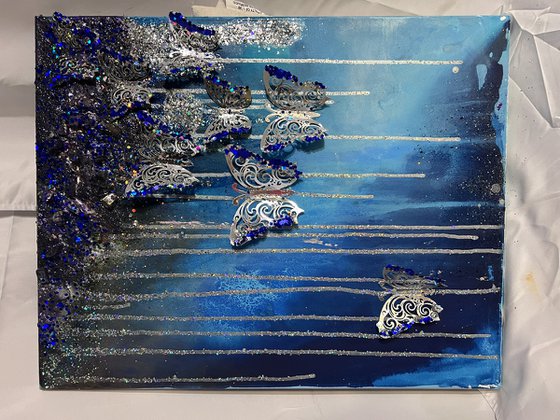 Blue silver purple 3d Butterflies