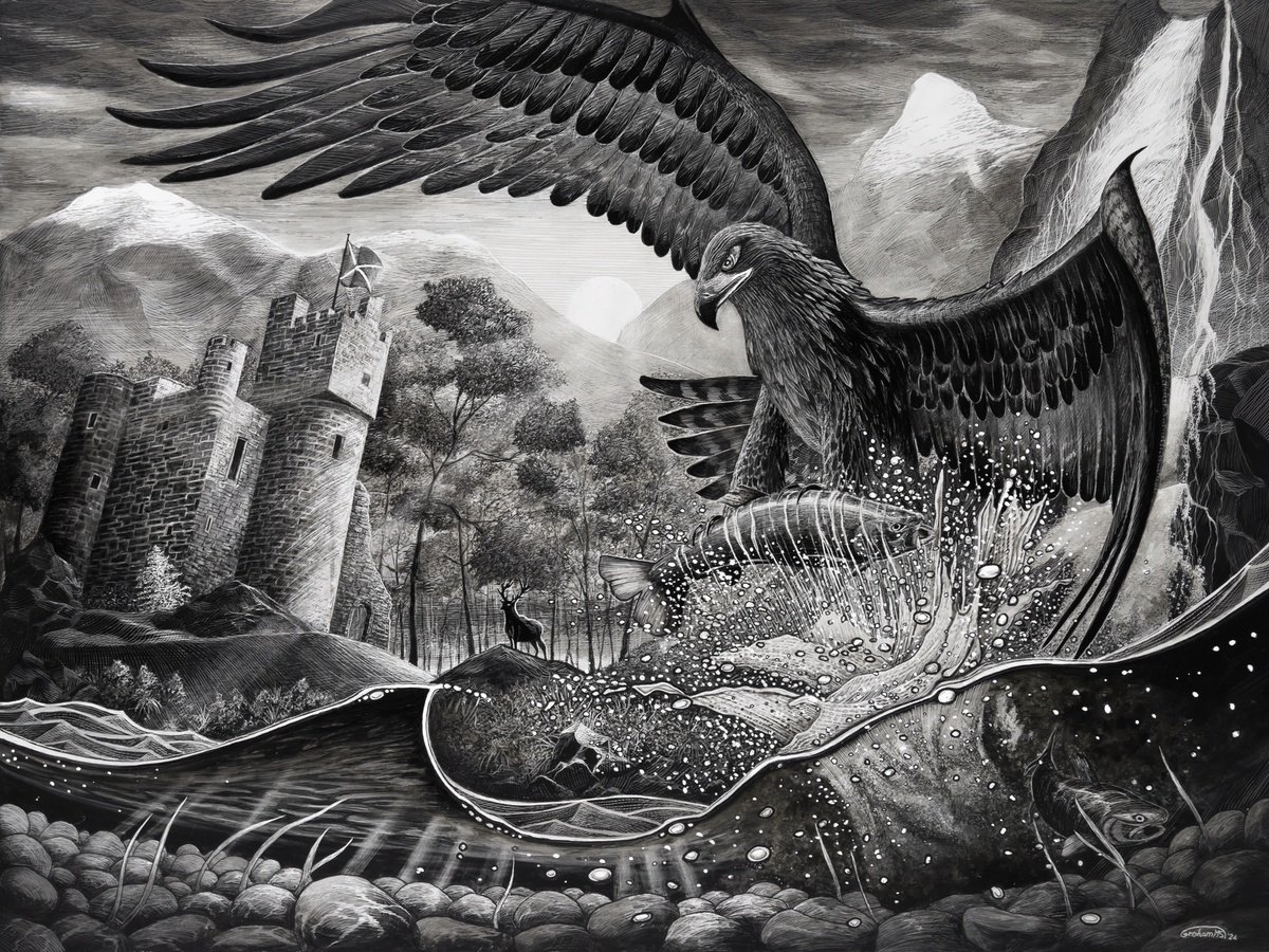 Illustrative Landscape Ink Drawing By Graham Mckenzie-Smith, 24 X 18, Scottish Catch, Original Artwork