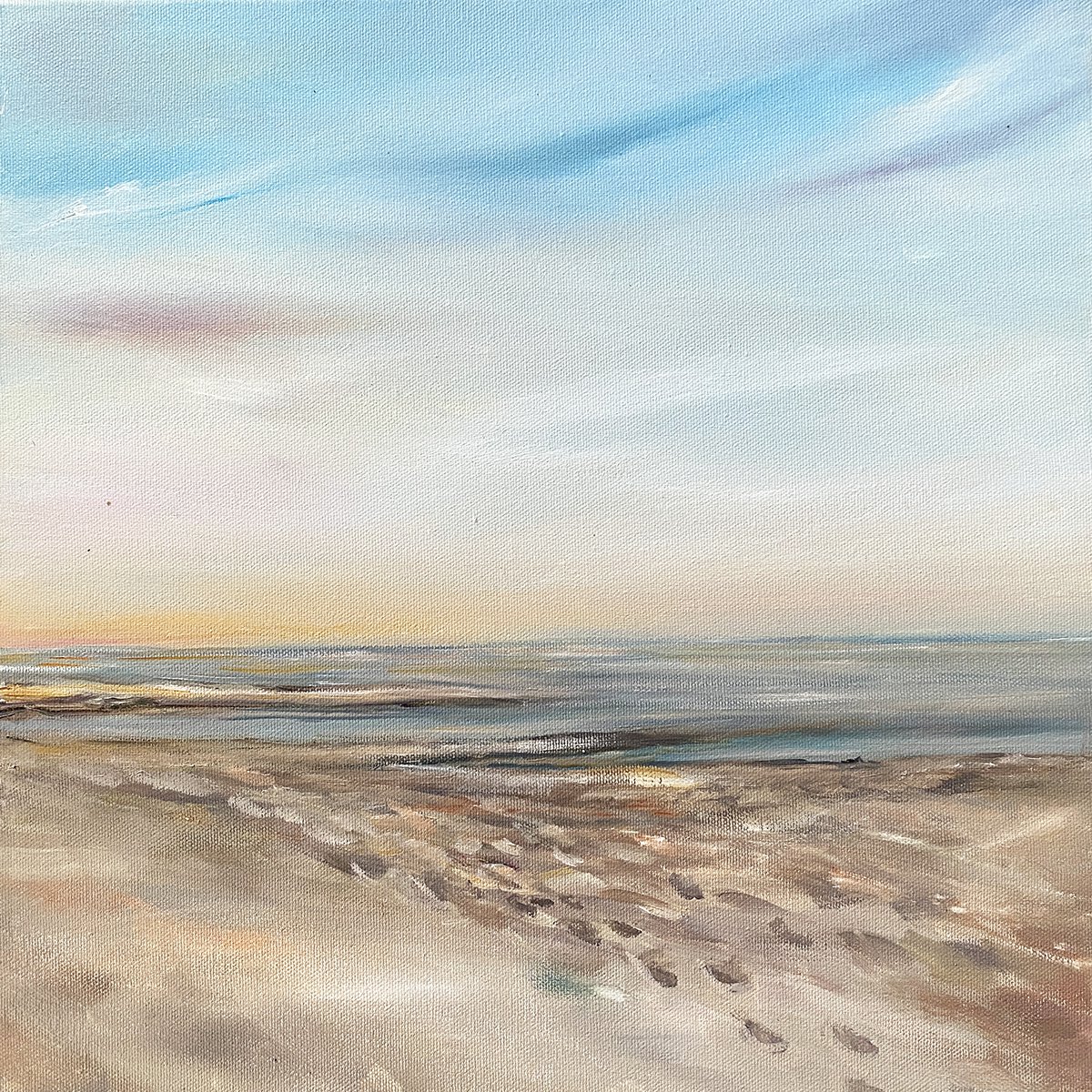 Impressionistic Landscape Oil Painting By Arti Chauhan, 16 X 16, Imprints_ Seascape, Original Artwork