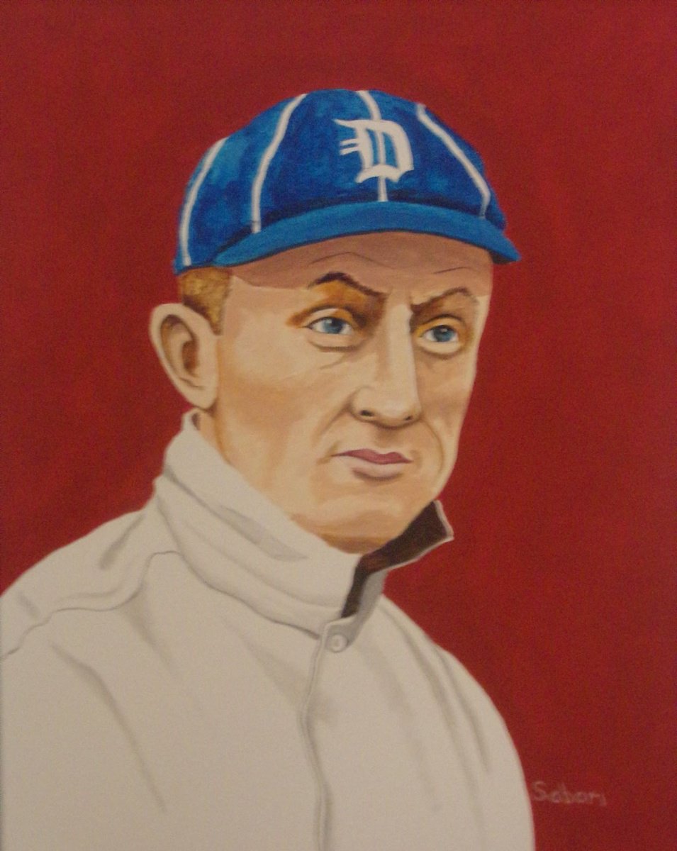 Impressionistic Portrait Acrylic Painting By Andrew Sabori, 16 X 20, Tye Cobb - Baseball Player, Original Artwork
