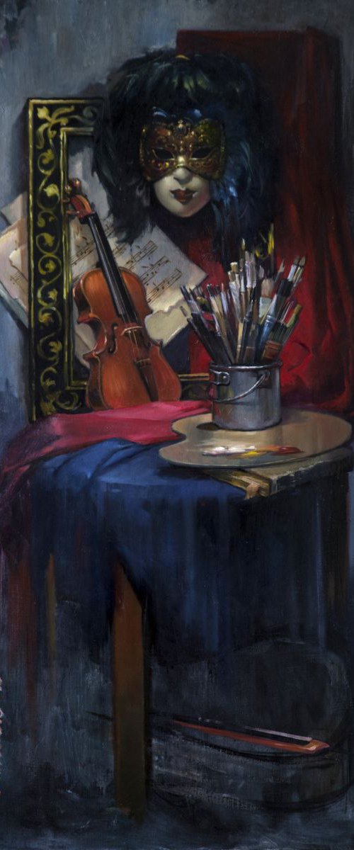 Still life with a violin by Sergei Yatsenko