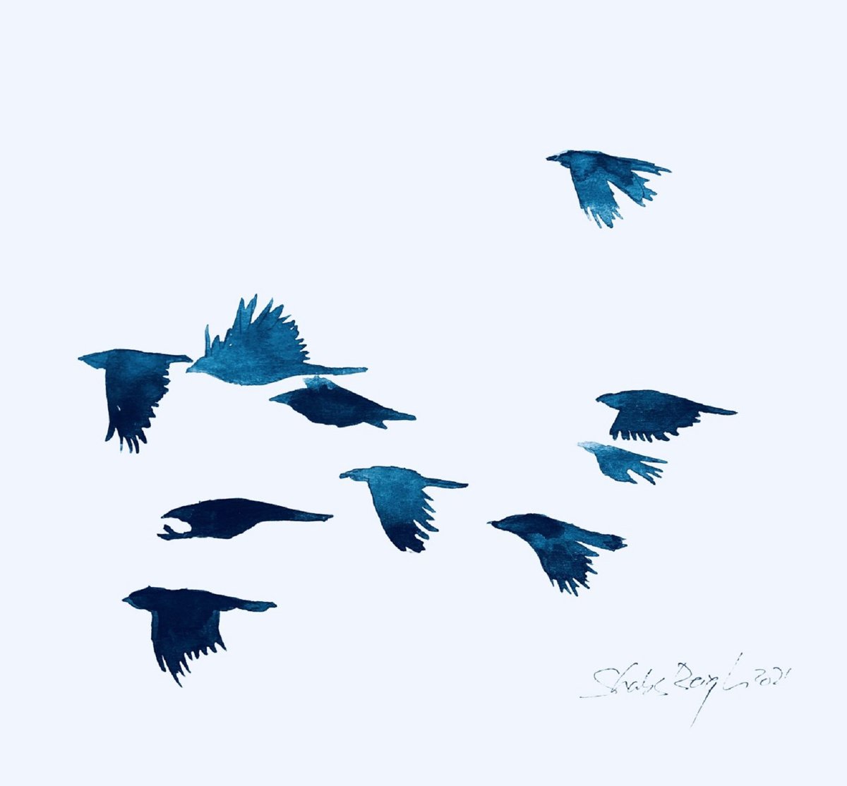 Expressive Animal Ink Drawing By Shabs Beigh, 20 X 20", Flight 4, Original Artwork