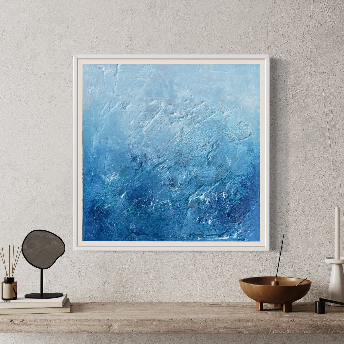 Abstract Acrylic Painting By Mireia Izquierdo, 29 X 29", Summer In The Sea, Original Artwork