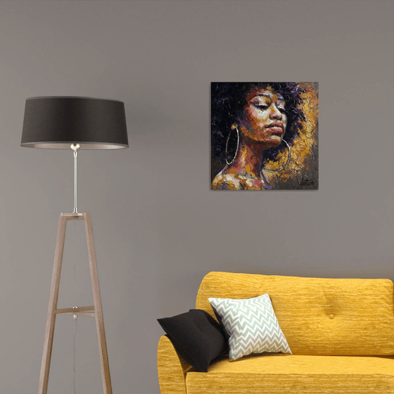 Painting portrait of a black woman - Сourage - portrait african woman