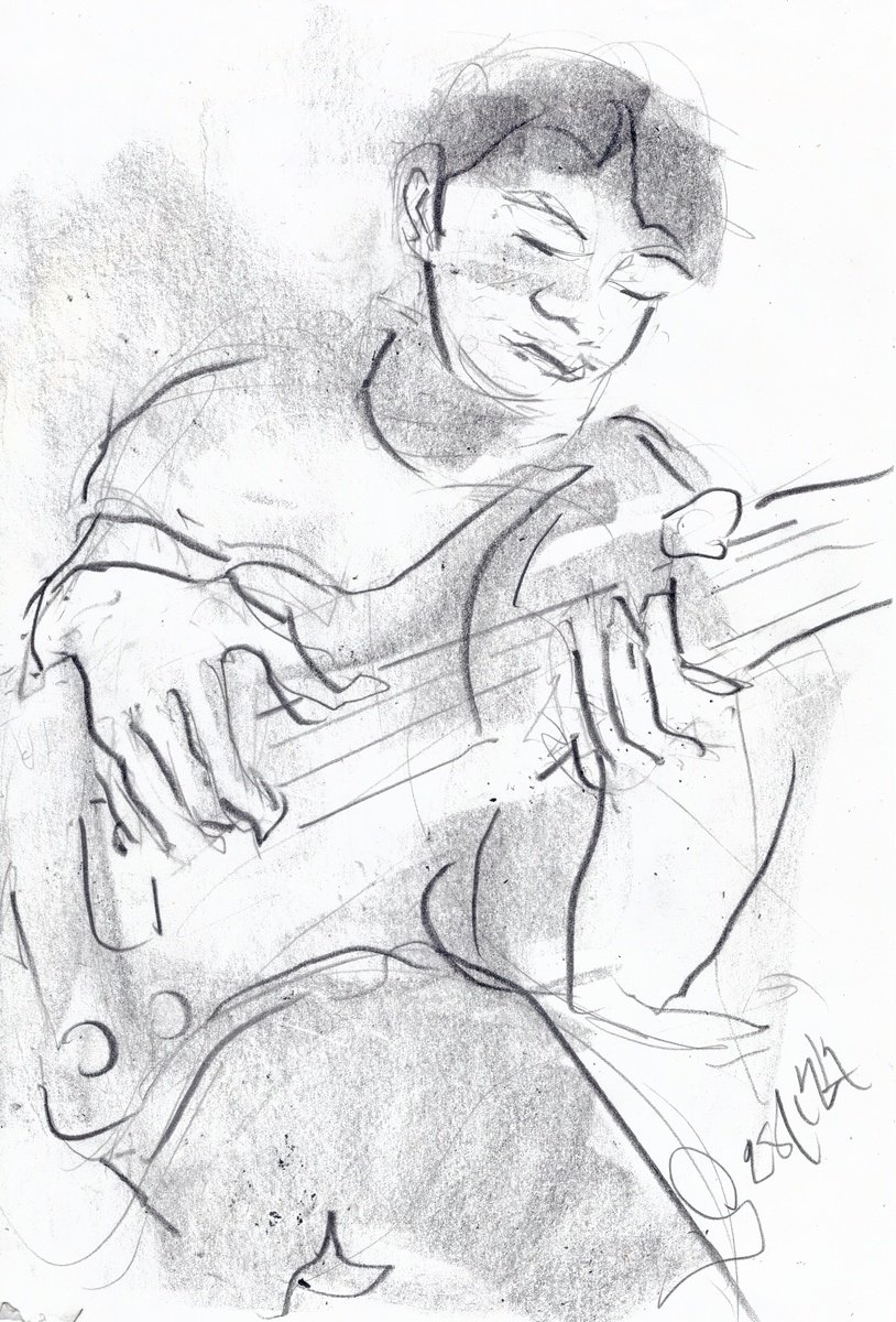 Expressive Portrait Pencil Drawing By Gordon T., 8 X 11, Base, Untitled, Original Artwork