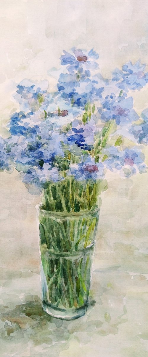 Cornflowers. Original watercolour painting. by Elena Klyan