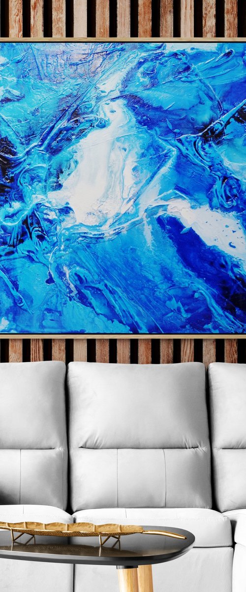 Blue Champagne 160cm x 100cm Textured Abstract Art by Franko