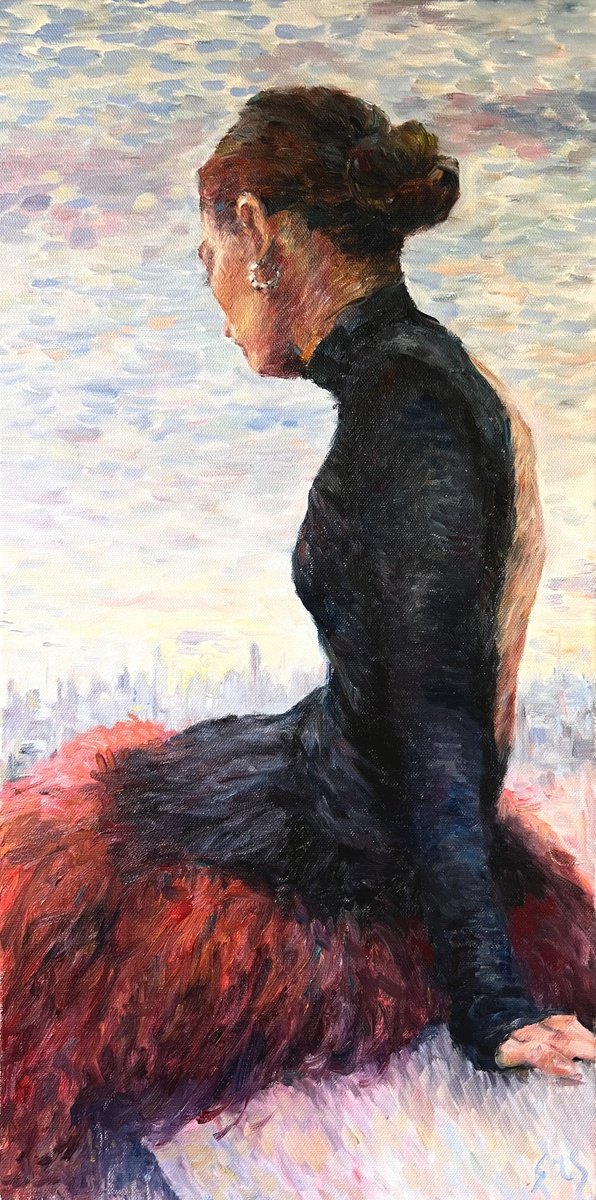 Impressionistic Portrait Oil Painting By Liubou Sas, 12 X 24", Leaving The Party, Original Artwork