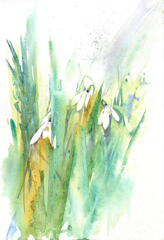 Snowdrops - Snowdrop painting, Snowdrop Watercolour,  Flower Painting, Spring Flower Painting, Spring Floral Art