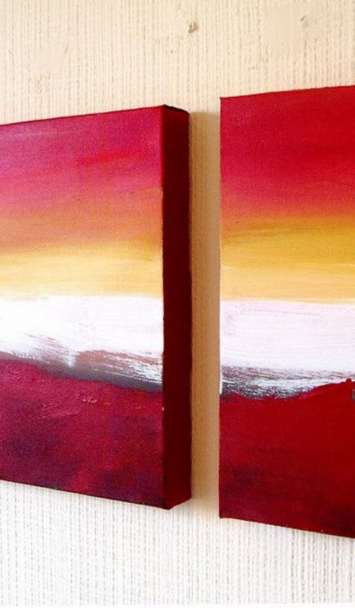 Beautiful triptych abstract original "Colour Slats" abstract painting art canvas - 30 x 14 inches by Stuart Wright