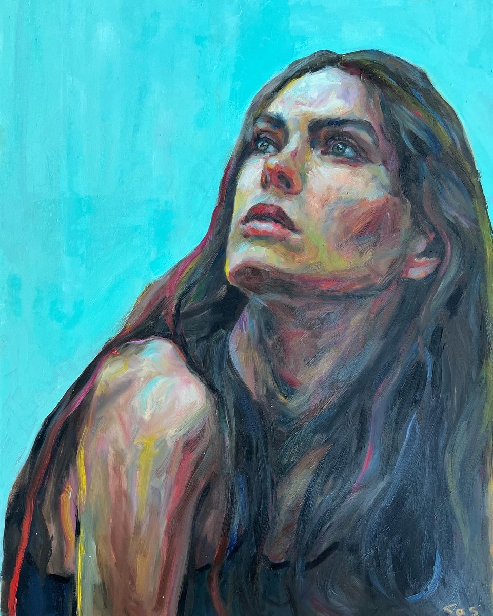 Portrait Oil Painting By Liubou Sas, 28 X 35", Illusions, Original Artwork