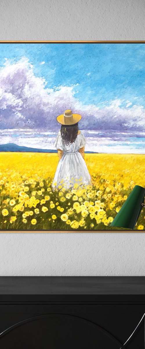Summer. Woman in flower field by Volodymyr Smoliak
