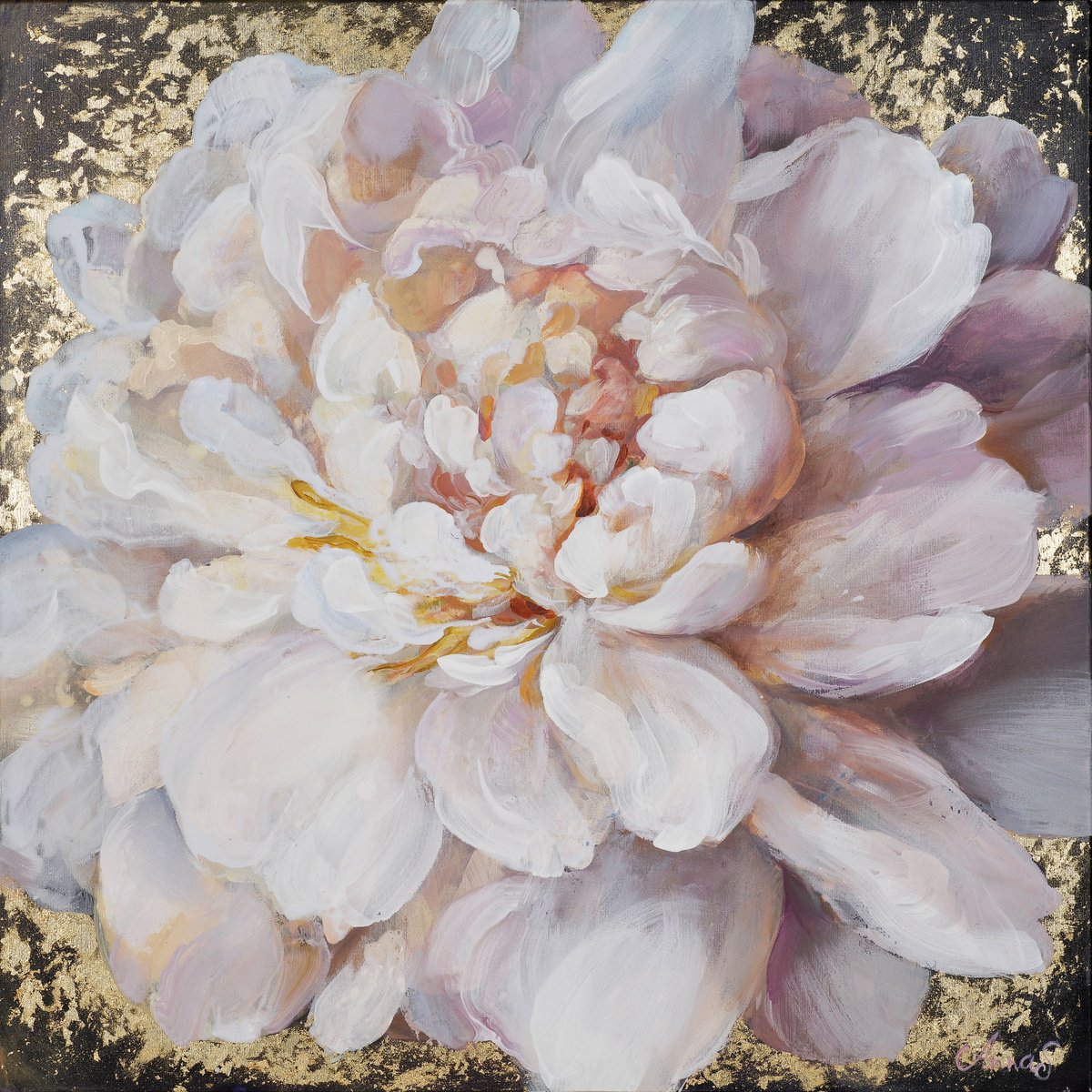 Expressive Botanical Acrylic Painting By Anna Silabrama, 35 X 35, In The Light, Original Artwork