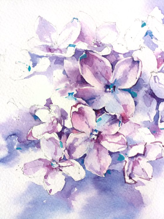 Original watercolor painting "Thousand Shades of Lilac Flowers"