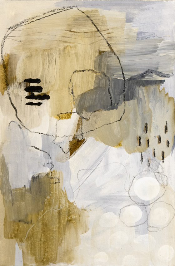 Café au lait - Small abstract painting with mat