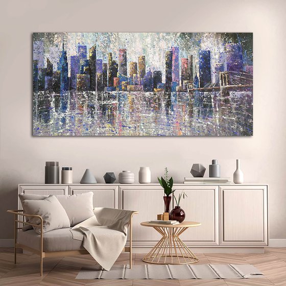 Brooklyn Bridge and skyscrapers  New York view  ROLLED 36" x 82" / 90 x 210 cm