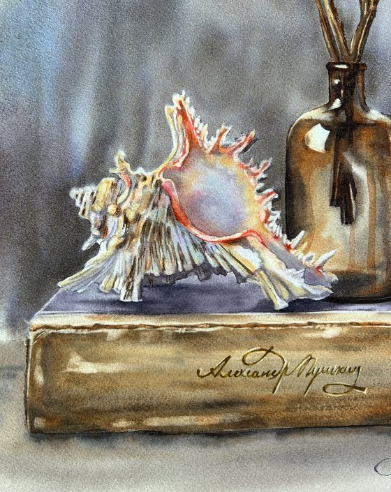 Still life with book and shell