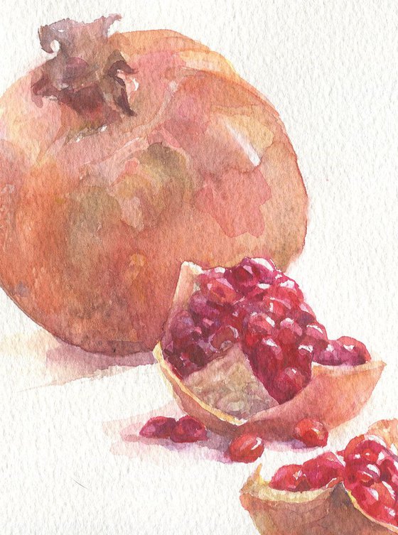 Garnet. Fruit still life Kitchen painting Bright watercolor