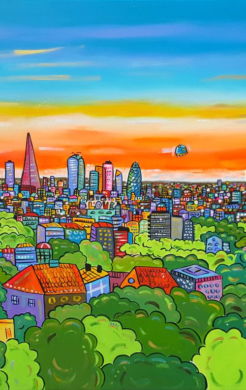 Futuristic View of London from my garden (Commission) by Maria Luisa  Azzini