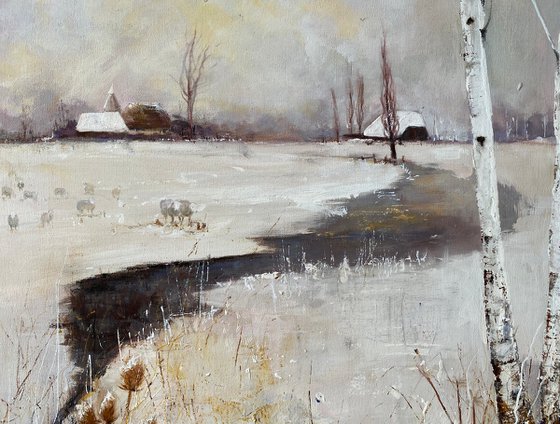 Rural Winter Landscape Sheep