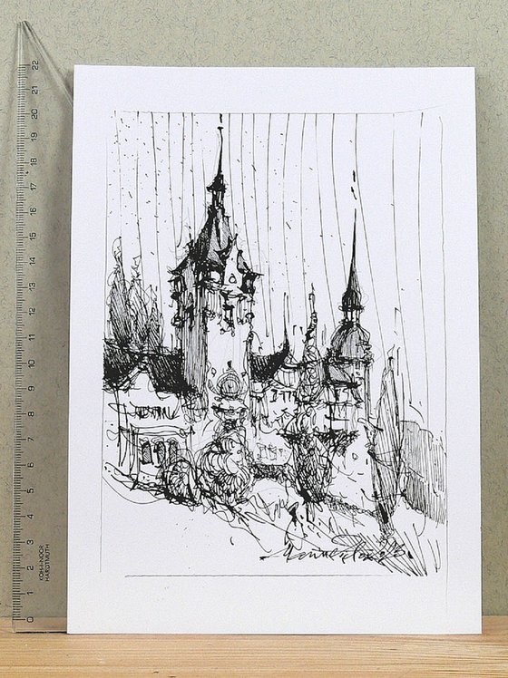 Peles Castle ink drawing.