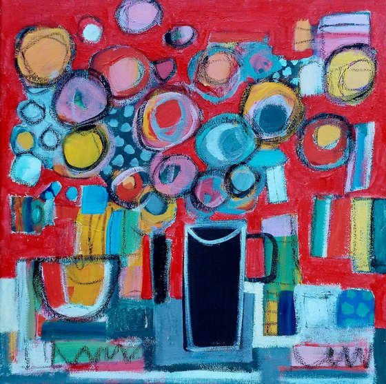 Summer Flowers on Red