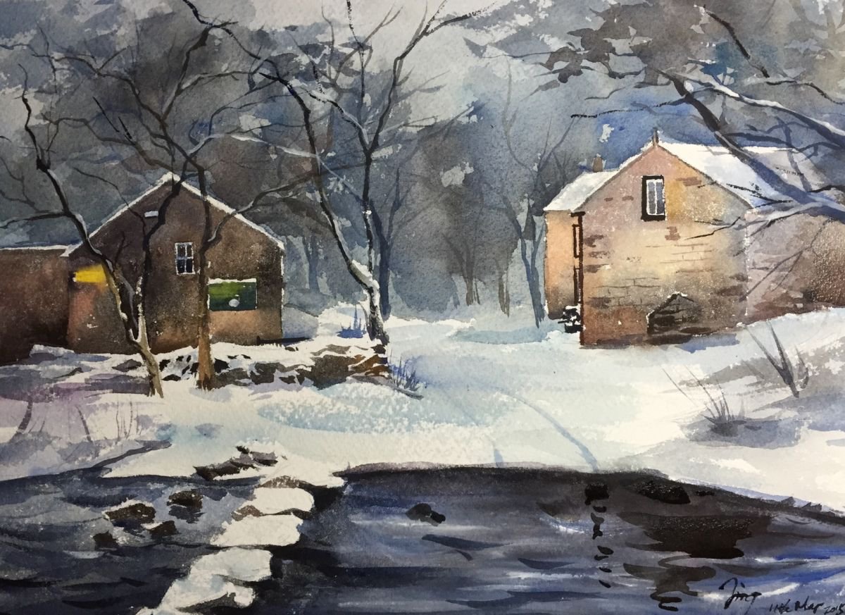 Impressionistic Landscape Watercolour By Jing Chen, 15 X 11, Snowbound 3, Original Artwork