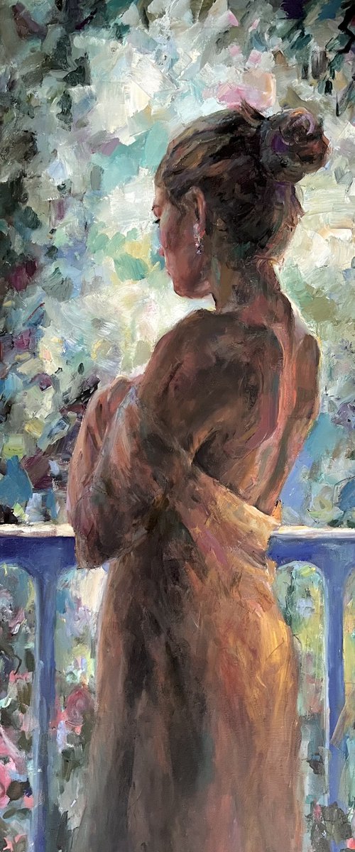Woman on the balcony by Liubou Sas