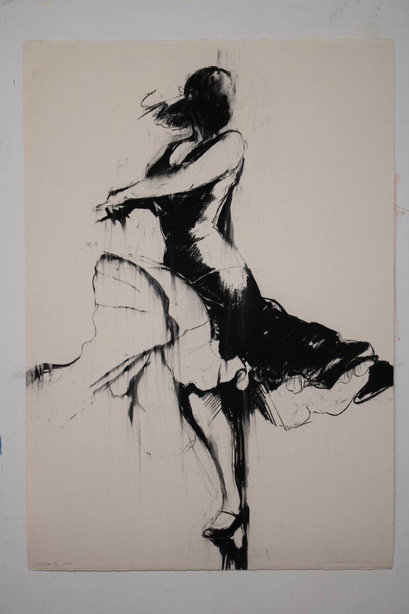 Impressionistic Portrait Charcoal Drawing By Zil Hoque, 25 X 36", Cordoba Ix (Study), Original Artwork