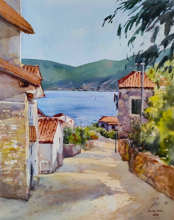 Mediterranean view | Croatia Original watercolor painting