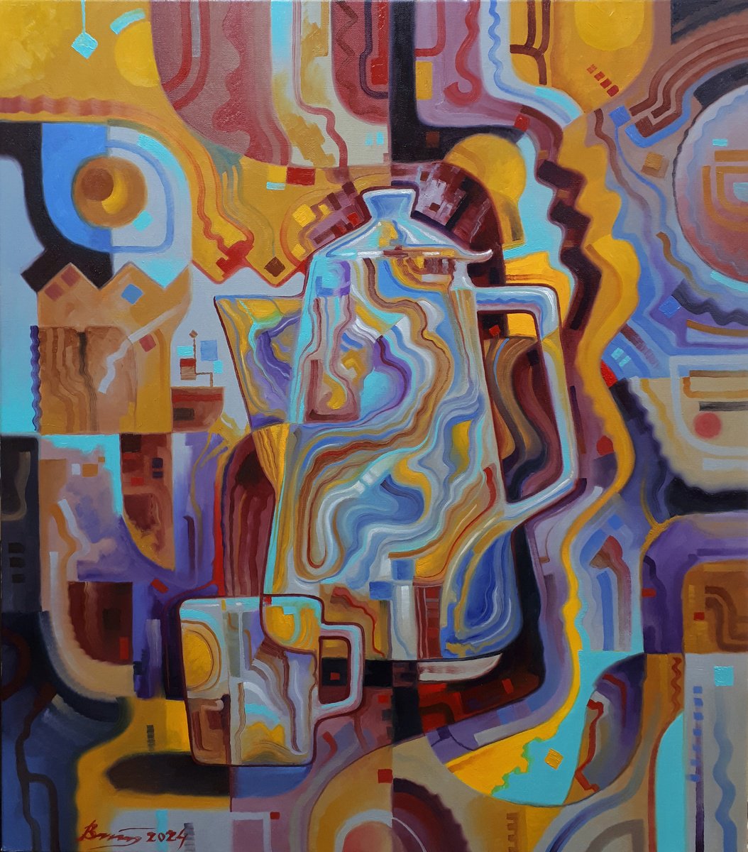 Abstract Oil Painting By Serhii Voichenko, 28 X 32", Coffee Time, Original Artwork