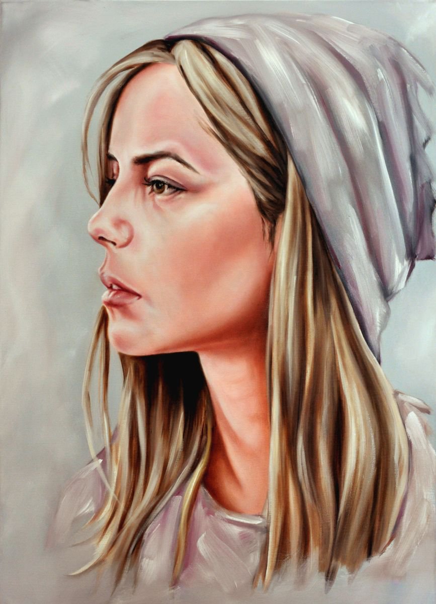 Expressive Portrait Oil Painting By Mullo Art, 26 X 35", Winter
