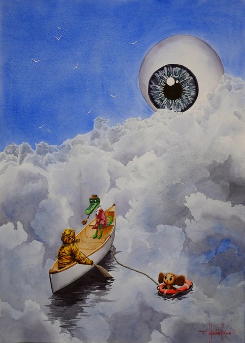 "The eye of God" 2022 Watercolor on paper 70x50 by Eugene Gorbachenko
