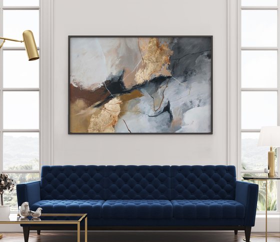 "Desert 2" Gray gold brown abstract art