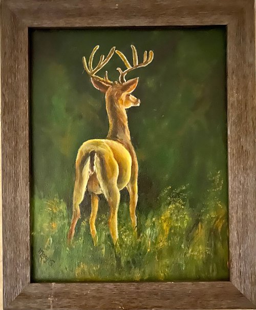 Realistic and Dazzling Where is the Hunter 11x14 Oil painting fully framed by Mary Gullette