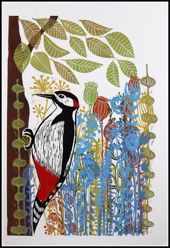 Woodpecker and Flowers