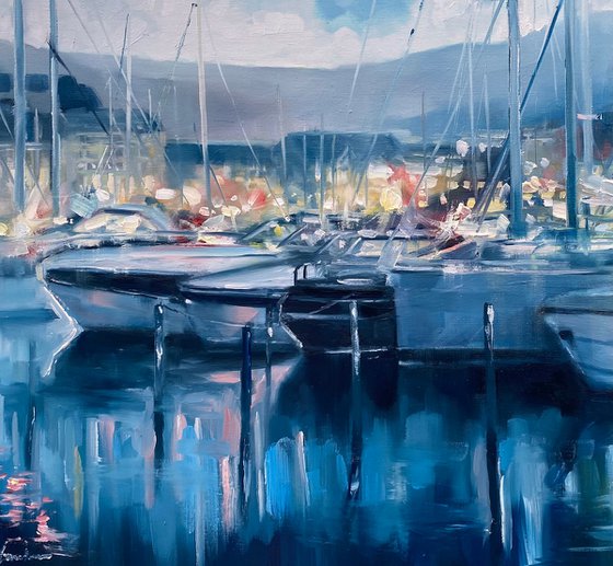 "Yachts"original oil painting by Artem Grunyka