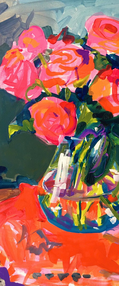 Red Roses in Glass Vase by Ole Karako