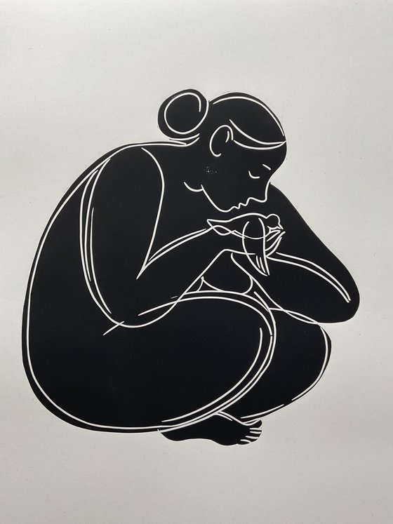 Linoprint "Bird-1" 40x50cm