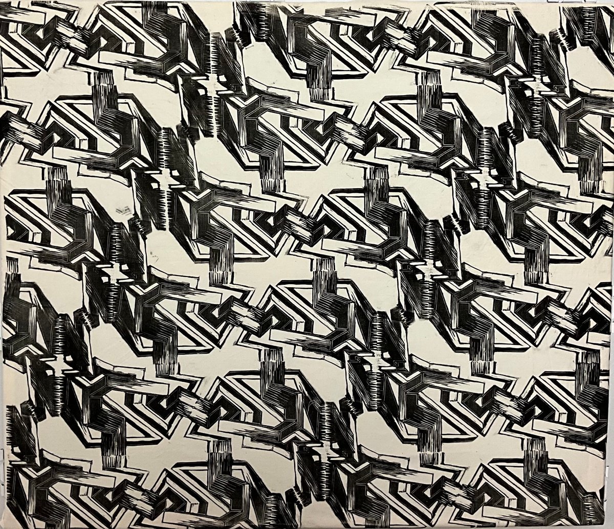 Geometric Abstract Linocut By Michael E. Voss, 30 X 26", Ducts And Illusions #4, Original Artwork